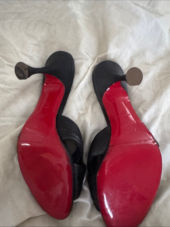 Christian Louboutin Shoes - Christian Louboutin Black Leather Heeled Sandals with Signature Red Soles
